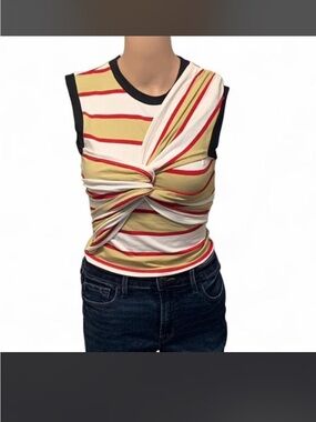 Striped Twist-Front Sleeveless Top